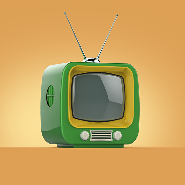 Classic Design Retro TV with bright color plastic shell and blank screen isolated soft shadow render - Foto, imagen