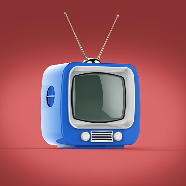 Diseño clásico Retro TV con carcasa de plástico de color brillante y pantalla en blanco aislado sombra suave render
 - Foto, imagen