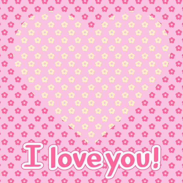 Abstract valentine background with hearts and flowers lettering I love you. Vector pink square pattern with flowers into the heart. Template for design greeting cards for wedding. - Vector, Imagen