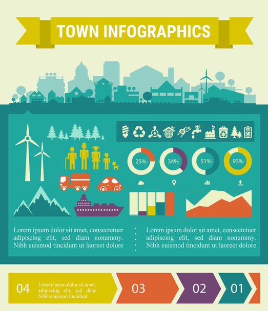 Small town and infographics - Вектор, зображення