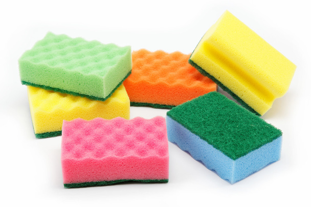 Cleaning sponges on a white background. - Фото, изображение