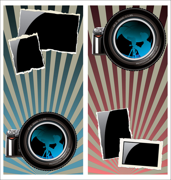 Lens and old photo frame on retro background - Vector, afbeelding