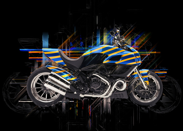 Ilustración de una moto deportiva azul con rayas amarillas
 - Foto, imagen
