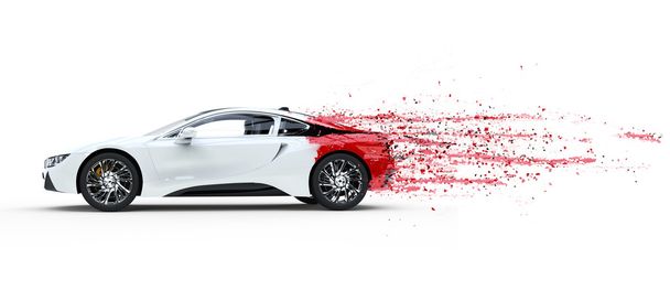Vraiment rapide voiture de sport blanche Peinture Peeling Off
 - Photo, image