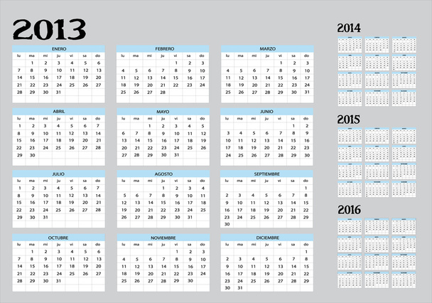2013 に 2016 年のカレンダー - ベクター画像