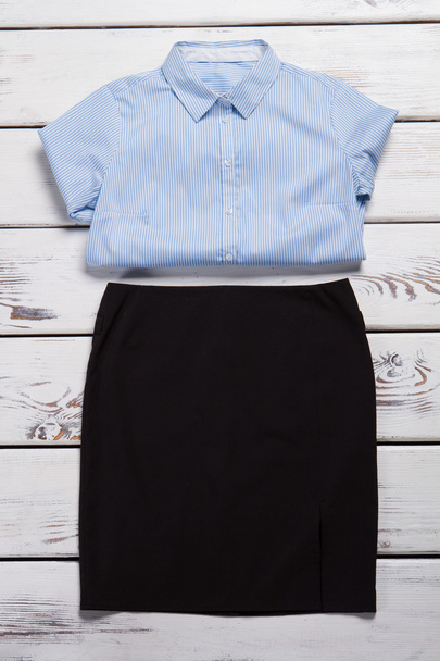 Синяя рубашка и черная юбка
. - Фото, изображение