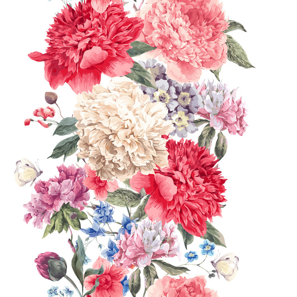 ビンテージ ベクトル花のシームレスな境界線 - ベクター画像