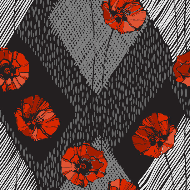 Seamless pattern with poppies.  - Vektör, Görsel