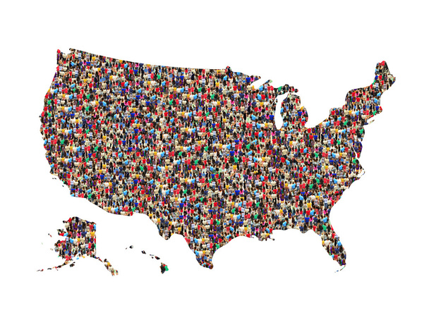 分離されたさまざまな人々 の群衆の中からアメリカの地図 - 写真・画像