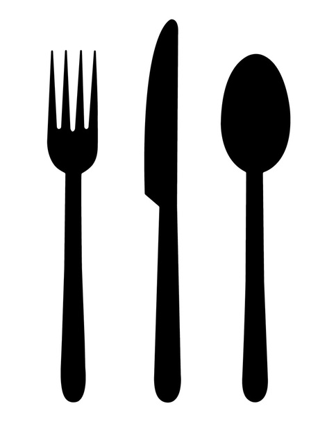 Вилка, нож и ложка (черное на белом
)  - Фото, изображение