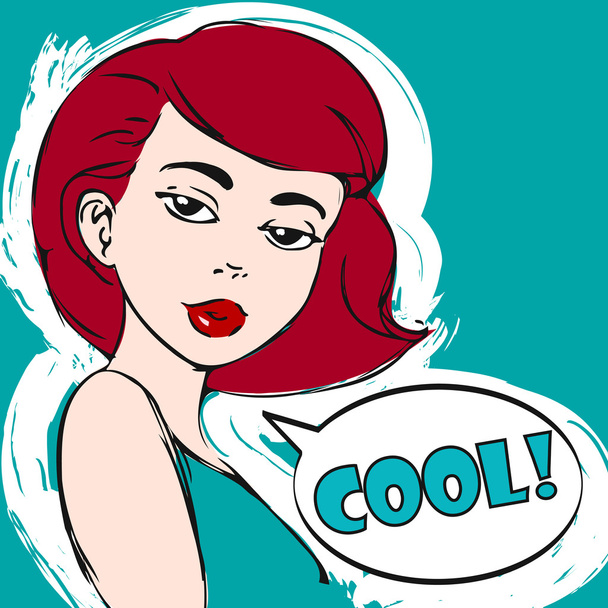 Vector portrait of beautiful woman in color. Easy editable illustration. Pop art girl. Cool. - Vector, Image
