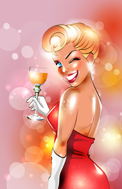 Sexy retro woman drinking alcohol - Vector, imagen