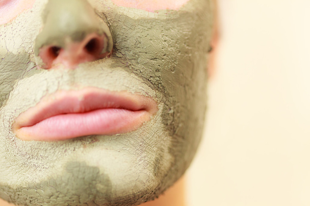  face with green clay mud mask - Фото, изображение