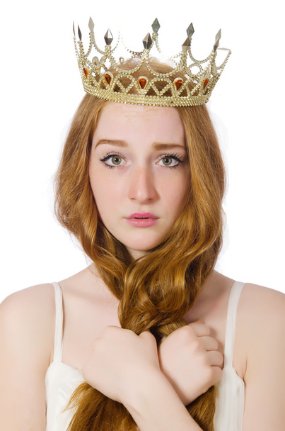 Woman with crown isolated on white - Foto, Imagem