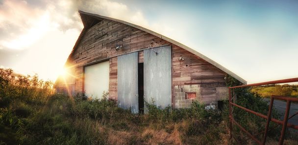 Old Barn at Sunset, Panoramic Color Image - Photo, Image