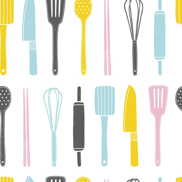 pattern with kitchen utensils - Vector, Image