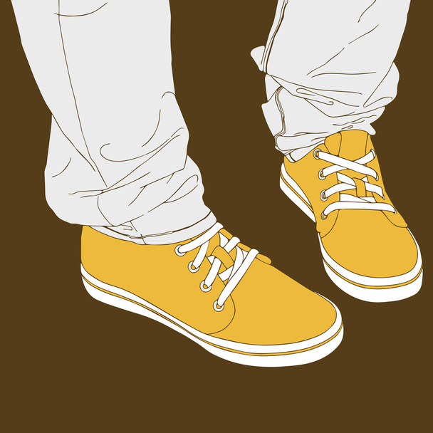 Legs in yellow sneakers - Vector, Image