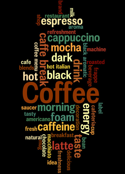 Koffie, word cloud concept 4 - Foto, afbeelding