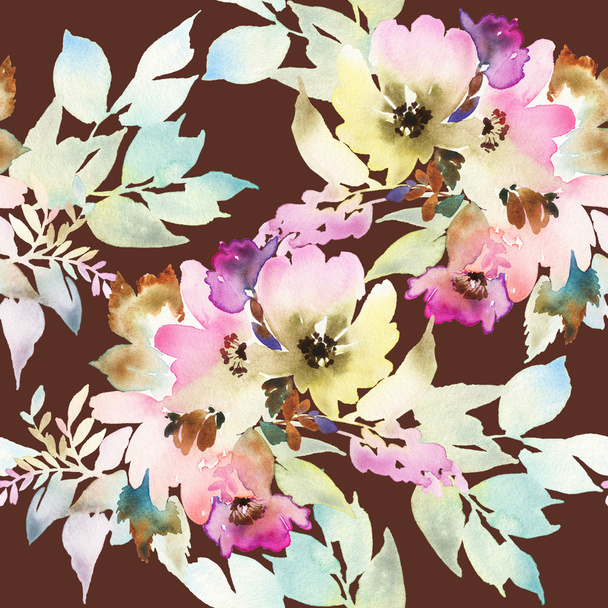 Zökkenőmentes minta virágokkal akvarell - Fotó, kép