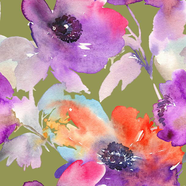 Purple watercolor flowers - Φωτογραφία, εικόνα