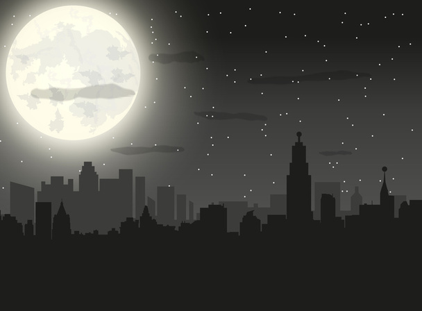 Силуэт города и ночное небо
 - Вектор,изображение