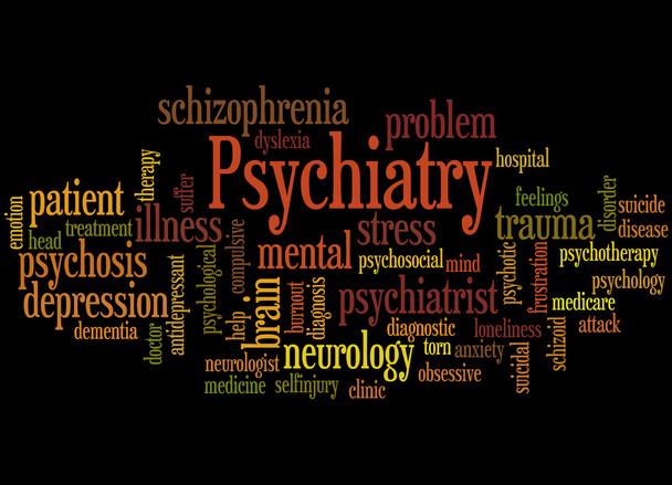 Psychiatry, word cloud concept 8 - Photo, Image