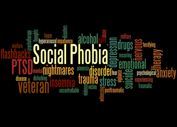 Social phobia and PTSD, word cloud concept 7 - Photo, Image