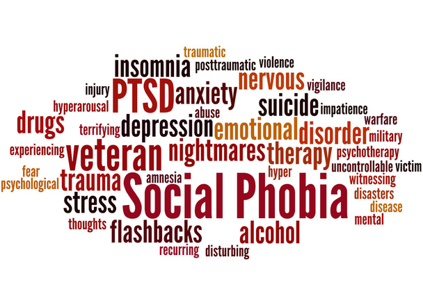 Social phobia and PTSD, word cloud concept 8 - Photo, Image