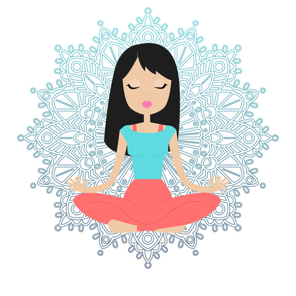 Young beautiful girl sitting in the lotus position - Vector, Image