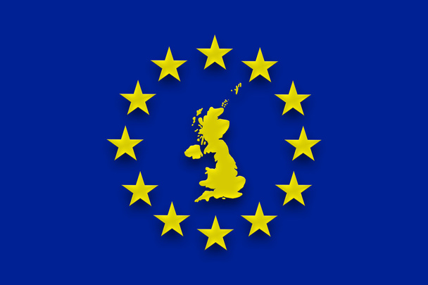 Yhdistyneen kuningaskunnan kartta EU:n lipun sisällä
 - Valokuva, kuva