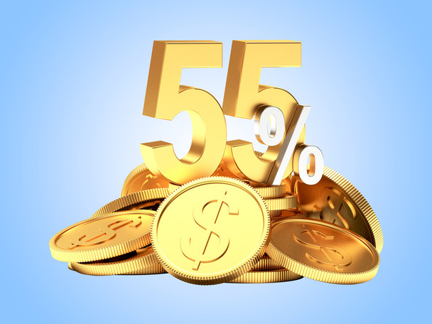 55 % sleva na hromadu zlatých mincí na modré - Fotografie, Obrázek