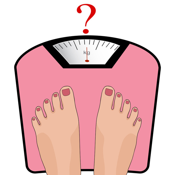 Vector feet on the scale. Concept of weight loss, healthy lifest - Vector, Image