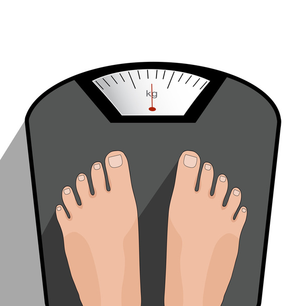 Vector feet on the scale. Concept of weight loss, healthy lifest - Vector, Image