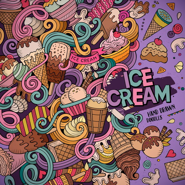 Dondurma illüstrasyon karikatür çizilmiş doodles - Vektör, Görsel