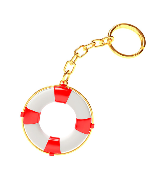 Брелок у вигляді червоних рятувальний круг ізольовані на білому тлі.  - Фото, зображення