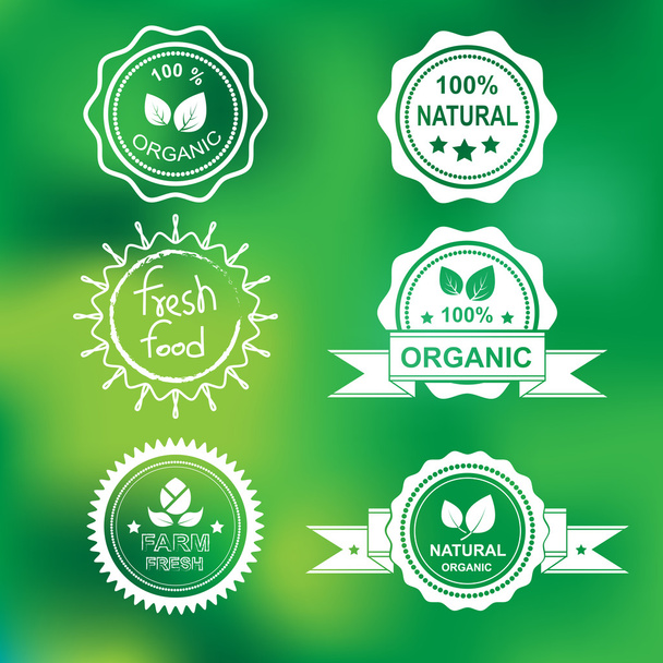 set of white organic badge on blurred background - Διάνυσμα, εικόνα