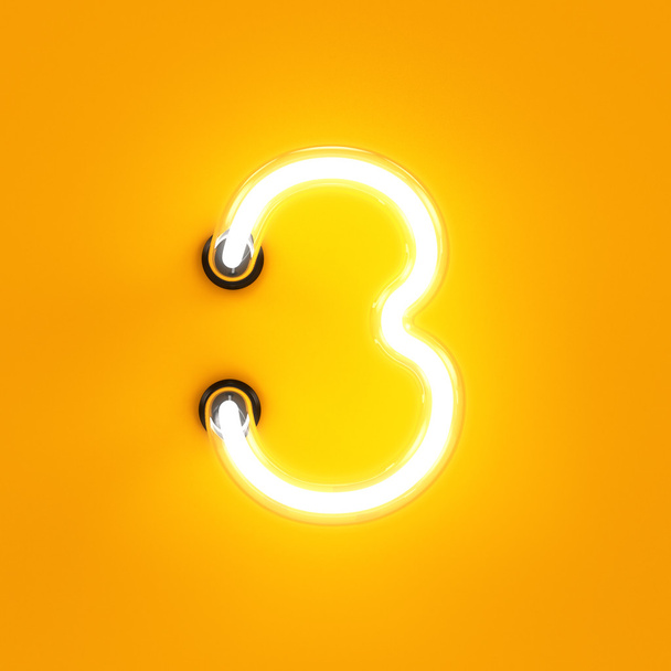 Neon light cyfra alfabet charakter 3 trzy czcionki - Zdjęcie, obraz