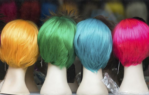 Four colorful wigs in Milan - Photo, image