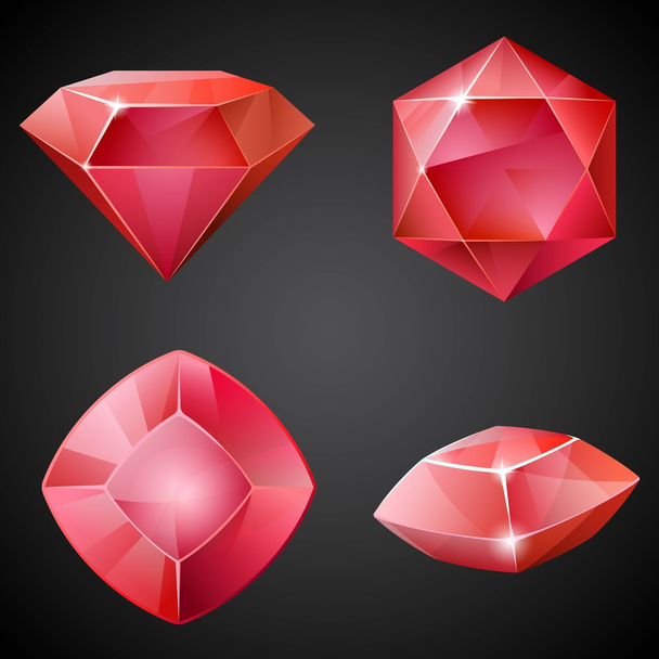 Set of red gemstones. 2d crystal asset for games collection - Vector, Image
