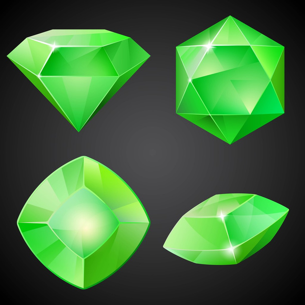 Set of green gemstones. 2d crystal asset for games collection. - Vector, Imagen