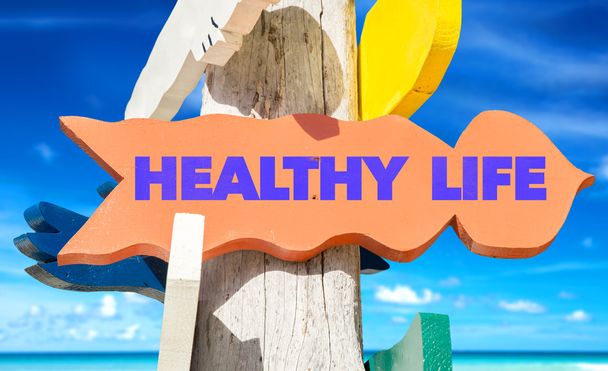 Sinalização de vida saudável com praia
 - Foto, Imagem