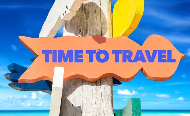 Time to Travel signpost with beach - Valokuva, kuva