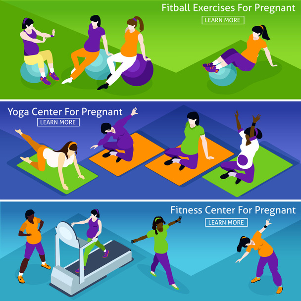 Pregnant Women Fitness Banners Set - Vector, Image