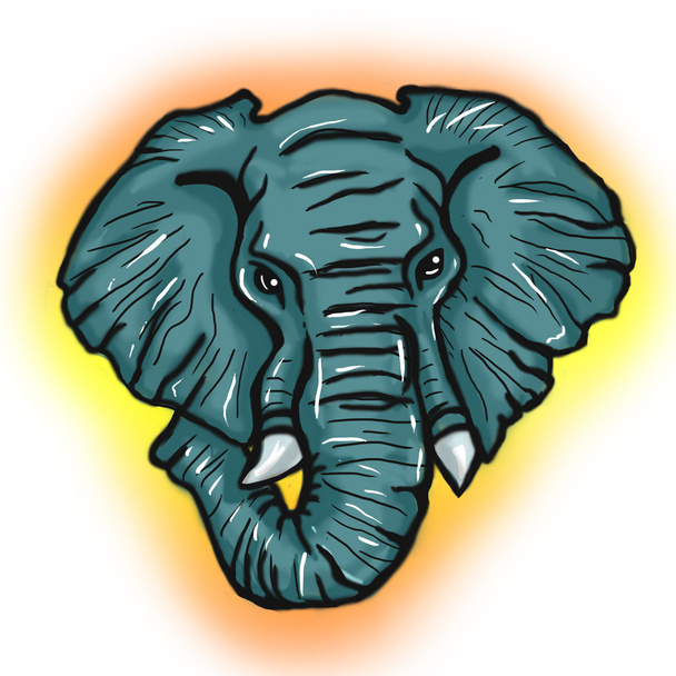 Африканский стилизованный иллюстрированный портрет слона
 - Фото, изображение