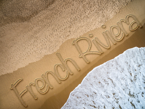 Französisch Riviera auf dem Strand geschrieben - Foto, Bild
