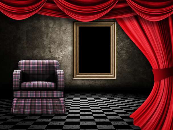 Room with armchair, curtains and frame - Photo, Image