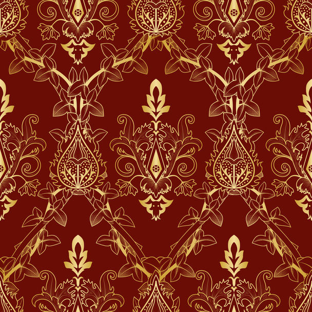 Seamless pattern floral Victorian gold - Vector, Image