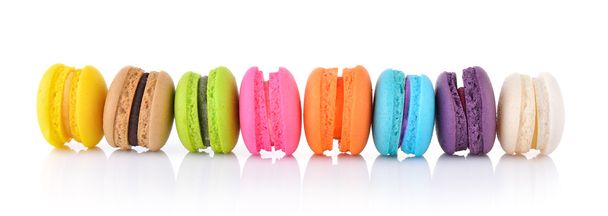 colourful french macaroons or macaron on white background - Zdjęcie, obraz