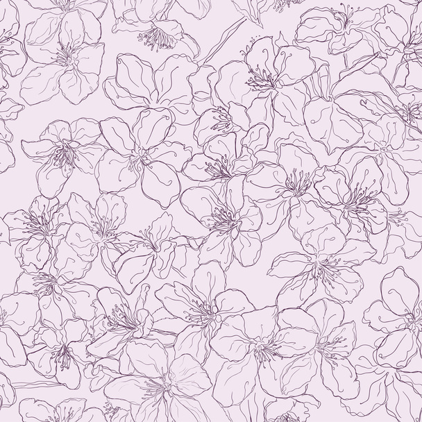 Hand drawn seamless pattern background line cherry blossom pink - Вектор,изображение