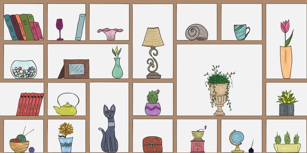 Hand drawn book shelves seamless pattern background - Vector, Image